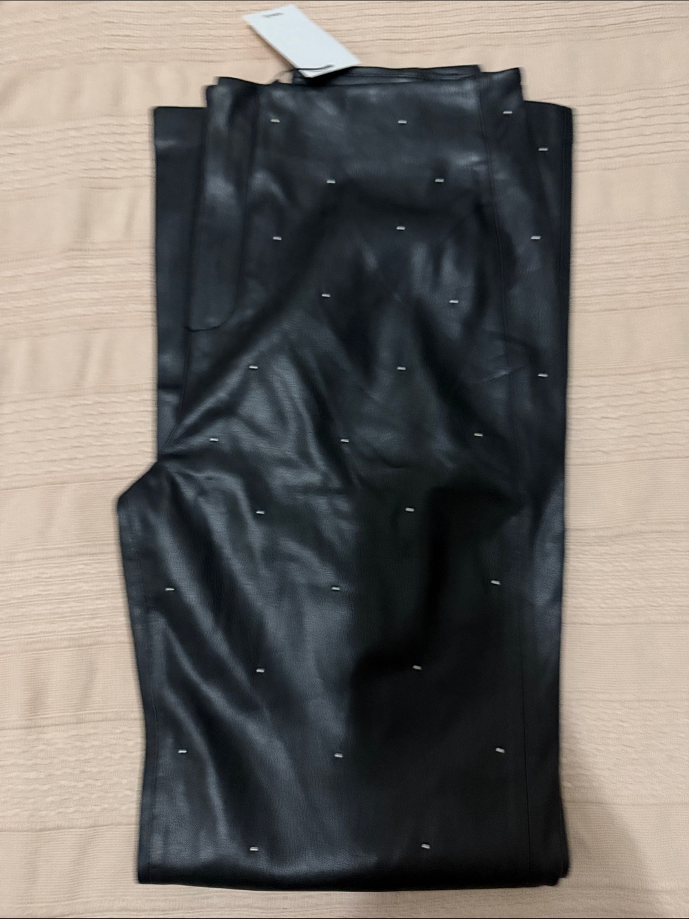 Mango Black Straight-Leg Faux Leather Pants with Stud Detail